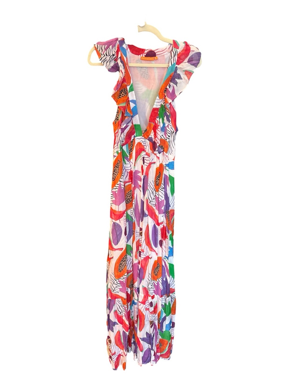 Oliphant Papaya Print Ruffle V-Neck Tiered Maxi Dress